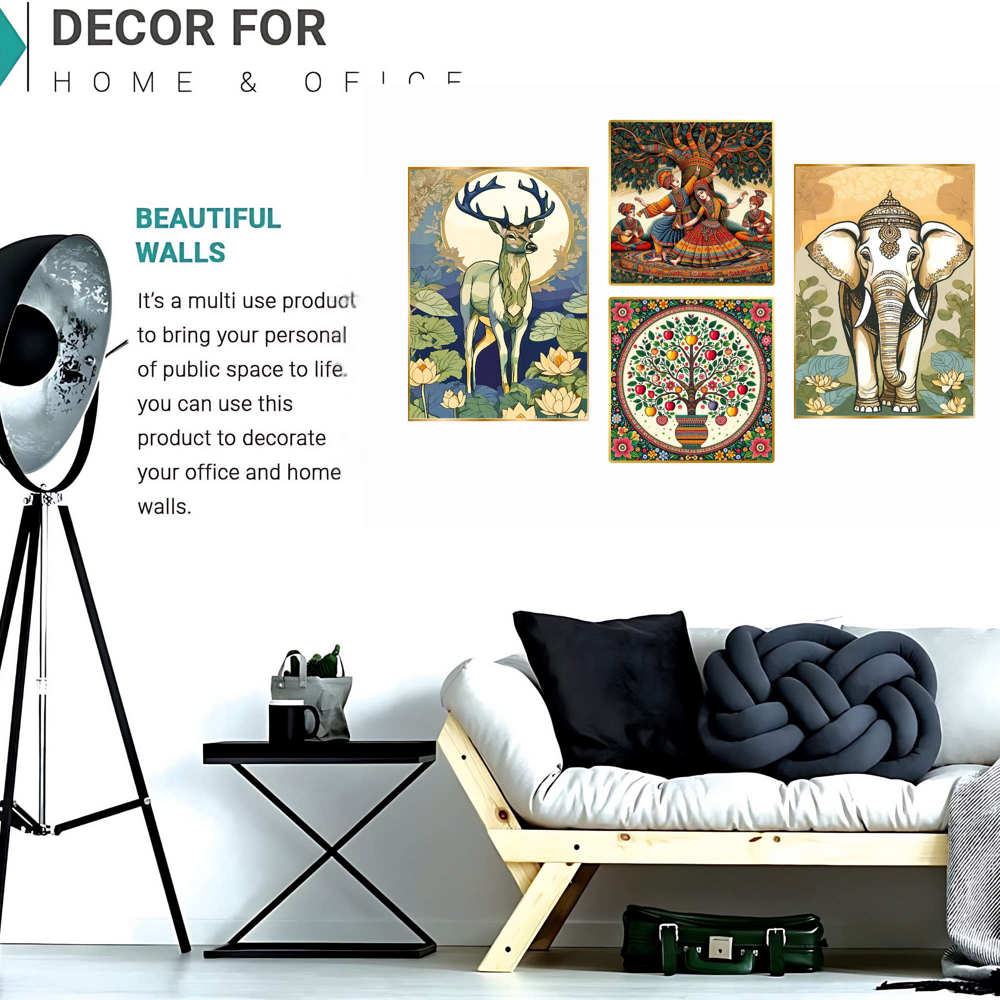 Set of Four Wall Paintings for Wall Dacoration Golden Framed Wall Paintings for Living Room & Bedroom Wall Art for Home Decoration & Office Wall Décor (13x10 inch CH-GD4-14) - Image 2