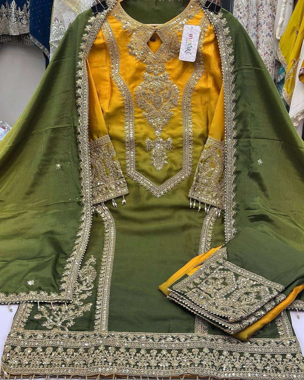 Women's Chinon Silk Embroidery Straight Pakistani Salwar Suit and Dupatta - Image 10